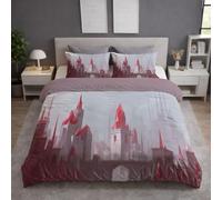 Generico Set copripiumino in Morbida Copripiuminos Rosso Bianco,Singolo Couripiumino 150 x 220 + Federa 1 x 50 x 70, Fantasia Cristallo Città Arco,Facile da pulire, Easy Cura Copripiumino