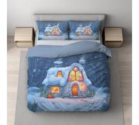 Generico Set copripiumino in Morbida Microfibra Copripiuminos Bianco arancione, couripiumino 150 x 220 + federa 1 x 50 x 70,Fiaba casa neve,Facile da pulire,Easy Cura,Ipoallergenico