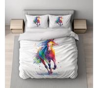 Generico Set copripiumino in Morbida Microfibra Copripiuminos Multicolore, couripiumino 150 x 220 + federa 1 x 50 x 70,Inchiostro A Spruzzo Animale Cavallo,Facile da pulire,Easy Cura,Ipoallergenico