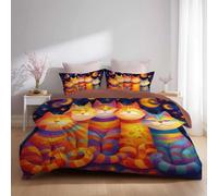 Generico Set copripiumino in Morbida Microfibra Copripiuminos Multicolore, Couripiumino 220 x 240 + Federa 2 x 50 x 70, Cartone Animato Gatto Vintage Arte,Facile da pulire, Easy Cura, Ipoallergenico