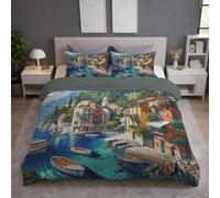 Generico Set Copripiumino Matrimoniale 155 x 220 cm + 2 Federa 50x80 cm, Microfibra Copripiumino Morbida, Delicata sulla Pelle, Traspirante, Reversibile, Verde, Stile Pastorale Villaggio