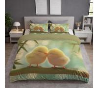 Generico Set Copripiumino Matrimoniale 200 x 200 cm + 2 Federa 50x80 cm, Microfibra Copripiumino Morbida, Delicata sulla Pelle, Traspirante, Reversibile, Verde, Cartoon Carino Pulcino