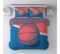 Generico Set Copripiumino Matrimoniale 200 x 200 CM 3 Pezzi Include 2 federe 80 x 80 CM Unico sport pallacanestro Set di Biancheria da Letto in Microfibra Traspirante e Caldo-Blu Rosso