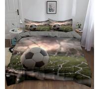Generico Set Copripiumino Matrimoniale 200 x 200 cm, biancheria da letto ipoallergenica ultra morbida in microfibra, Parure Copripiumino 4 Stagioni 50 x 80 cm e 2 federeGrigioRealtà Campo Calcio