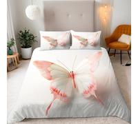 Generico Set Copripiumino Matrimoniale 200x220 cm 3-Pezzi + 2 Federe 50x75 Microfibra Morbida 3D Farfalla Rosa e Bianca Stampa Biancheria da Letto con Cerniera e Fascette Angolari Adatto ad Giovane