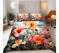 Generico Set Copripiumino Matrimoniale 200x220 cm 3-Pezzi + 2 Federe 50x75 Microfibra Morbida 3D Piante e fiori Colorati Stampa Biancheria da Letto con Cerniera e Fascette Angolari Adatto ad Giovane