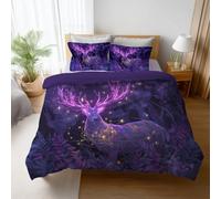 Generico Set Copripiumino Matrimoniale 220 x 240 CM 3 Pezzi Include federe 80 x 80 CM Magico Animale Cervo Set di Biancheria da Letto in Microfibra Traspirante e Caldo-Viola
