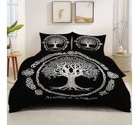 Generico Set Copripiumino Matrimoniale 240 x 260 cm 2 Federe 50 x 75 cm Incluse, Nero Parure Copripiumino Morbida Microfibra - Stile Artistico Piante Linee Tema Motivo set di Biancheria Da Letto