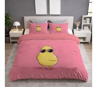 Generico Set Copripiumino Matrimoniale 260 x 240 cm 3 Pezzi + 2 Federe 50 x 80 cm, Completo Copripiumino in Microfibra, Delicata sulla Pelle, Reversibile, Rosa, Cartone Animato Carino Pulcino