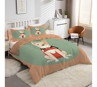 Generico Set Copripiumino Matrimoniale Cane Dei Cartoni Animati Biancheria Da Letto Microfibra Morbida Animale Copripiumini 260x240 cm con 2 Federe Cuscino, Zip Nascosto -kK2640