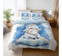 Generico Set Copripiumino Matrimoniale in Microfibra Morbidi Sacco Per Piumino una Piazza e Mezza Include Federe Lunga Durata Anti-Pilling 3 Pezzi 180 x 200 cm Blu Carino Animale Pecora