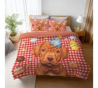 Generico Set Copripiumino Matrimoniale in Microfibra Morbidi Sacco Per Piumino una Piazza e Mezza Include Federe Lunga Durata Anti-Pilling 2 Pezzi 140 x 200 cm Rosso Carino Animale Cane