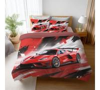 Generico Set Copripiumino Matrimoniale in Microfibra Morbidi Sacco Per Piumino una Piazza e Mezza Include Federe Lunga Durata Anti-Pilling 3 Pezzi 220 x 240 cm Rosso Cool Passione Corsa
