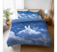 Generico Set Copripiumino Matrimoniale in Microfibra Morbidi Sacco Per Piumino una Piazza e Mezza Include Federe Lunga Durata Anti-Pilling 3 Pezzi 200 x 200 cm Blu Carino Cielo Nuvole