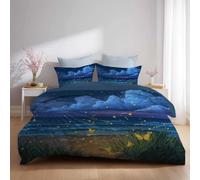 Generico Set Copripiumino Matrimoniale in Microfibra Morbidi Sacco Per Piumino una Piazza e Mezza Include Federe Lunga Durata Anti-Pilling 3 Pezzi 250 x 200 cm Blu Elegante Paesaggio Lucciola