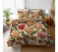 Generico Set Copripiumino Matrimoniale in Microfibra Morbidi Sacco Per Piumino una Piazza e Mezza Include Federe Lunga Durata Anti-Pilling 3 Pezzi 220 x 240 cm Caramello Carino Natale Biscotto