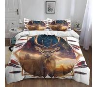 Generico Set Copripiumino Matrimoniale Piuma Biancheria da Letto 3 Pezzi Cervo Sika 1 Copripiumino 200x200 cm e 2 Federe 50x75 cm Microfibra Traspirante con CernieraY2643