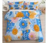 Generico Set copripiumino Multicolore Moderno Floreale Margherite Motivo A Scacchiper letto Matrimoniale copripiumino lavabile traspirante reversibile facile manutenzione con federe, 3 pieces