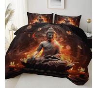Generico Set Copripiumino Reversibile Fantasia Film Statue di Buddha, 155 x 200 cm Copripiumino in Microfibra, Nero Set di Biancheria da Letto con Cerniera per Bambini e Adulti con Federa