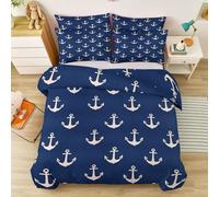 Generico Set Copripiumino Reversibile, Set Biancheria Da Letto Con Stile Minimalista Gancio Per Barca Simmetria - Blu Navy Copripiumino Morbido Con Cerniera Nascosta Su Entrambi I Lati 240 x 260 cm