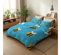 Generico Set Copripiumino Singolo 100% Microfibra Biancheria da letto 2 Pezzi con 1 Federa 50 x 80 cm, Copripiumino Morbido Traspirante Lavabile In Lavatrice, Blu Carino Cartone Animato Ape Pois