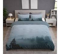 Generico Set Copripiumino Singolo 140 x 200 cm + 1 Federa 50x80 cm, Microfibra Copripiumino Morbida, Delicata sulla Pelle, Traspirante, Reversibile, Grigio, Pittura A Inchiostro Alberi