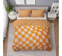 Generico Set Copripiumino Singolo 155 X 200 cm, Arancio Copripiumino, Geometria Scacchi Illusione Biancheria da Letto, in microfibra leggera, Tocco Morbido, Leggero, Antipiega, Finitura Curata