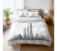 Generico Set Copripiumino Singolo in Microfibra Biancheria da Letto di alta Regolazione Della Temperatura Resistente alle Macchie Copripiumino 220 x 240 cm Nero Bianco Minimalista Paesaggio Linee