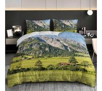 Generico Set Copripiumino Singolo Verde Morbida 155x200 cm (2 Federe) | Microfibra Traspirante Copripiumone Paesaggi Alpini con Chiusura - Biancheria da Letto per Adulti e Bambini