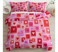 Generico Set Copripiumino Tema Amore Motivo Cuore, Rosa Stampa Parure Copripiumino in Microfibra con 1 x Copripiumino 180 x 220 cm e 2 x Federe 50 x 80 cm per Bambini Ragazzi