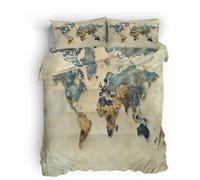 Generico set copripiumino una piazza e mezza 135x200cm Mappa Del Mondo copripiumino singolo bambino Fodera per letto in microfibra leggera, zip invisibile, stampa bifacciale, uso annuale