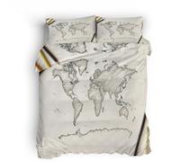 Generico set copripiumino una piazza e mezza 135x200cm Mappa Del Mondo set copripiumino singolo Biancheria da letto in microfibra traspirante con stampa double face e chiusura a zip invisibile