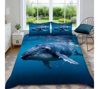 Generico Set Copripiumino Una Piazza e Mezza 200x200 cm Balena Blu Biancheria da letto Vita Marina Copripiumini Set Microfibra Morbido con Cerniera per Tutte le Stagioni