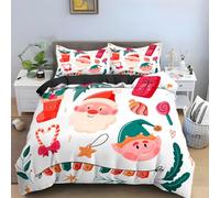 Generico Set Copripiumino una Piazza e Mezza Babbo Natale Biancheria Da Letto Microfibra Morbida Atmosfera Natalizia Copripiumini 200x200 cm con 2 Federe Cuscino, Zip Nascosto -KG267