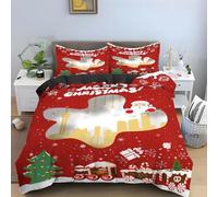 Generico Set Copripiumino una Piazza e Mezza Babbo Natale Biancheria Da Letto Microfibra Morbida Regalo Di Natale Copripiumini 200x200 cm con 2 Federe Cuscino, Zip Nascosto -KG225