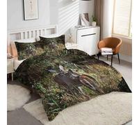 Generico Set Copripiumino una Piazza e Mezza Cervo Dalla Coda Bianca Biancheria Da Letto Microfibra Morbida Animale Copripiumini 200x200 cm con 2 Federe Cuscino, Zip Nascosto -kK2595