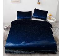 Generico Set Copripiumino una Piazza e Mezza Noche Biancheria Da Letto Microfibra Morbida Cielo Estrella Del Norte Copripiumini 200x200 cm con 2 Federe Cuscino, Zip Nascosto -Kg4761