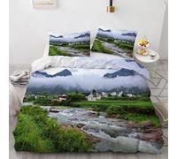 Generico Set Copripiumino una Piazza e Mezza RíO Biancheria Da Letto Microfibra Morbida MontañAs Y RíOs Copripiumini 200x200 cm con 2 Federe Cuscino, Zip Nascosto -Kg5007