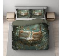 Generico Set CopripiuminoMatrimoniale Gatto Culla Farfalla con Federe, Microfibra Morbida Reversibile, 250 x 200 cm con Zip Nascosta, Facile Manutenzione, Lavabile in Lavatrice, Verde