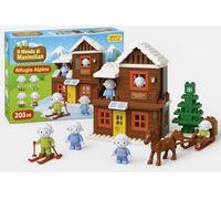 Generico Set Costruzioni Rifugio Alpino 203 Pezzi - Il Mondo di Maximillian - Casetta di Montagna con Personaggi, Accessori e Animali - Gioco Educativo per Bambini 1,5+ Anni