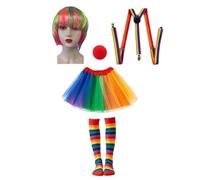 Generico Set costume da clown con parrucca e vestito | Set costumi da circo da 5 pezzi per feste Cosplay Giochi di ruolo Masquerade Stage Vacanze Uomini Donne Adulti