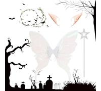 Generico Set Costume da Fata | Costume Halloween da Fata Farfalla,con Bacchetta e Orecchie per Ragazze e Donne