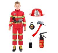 Generico Set Costume Da Pompiere Per Bambini - Abito Per Giochi Di Ruolo, Uniforme Di Soccorso Per Avventure | Kit Di Realistici Da Pompiere Con Estintore, Casco E Distintivo Per Halloween E Cosplay