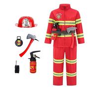 Generico Set Costume Da Pompiere Per Bambini - Abito Per Giochi Di Ruolo, Uniforme Di Soccorso Per Avventure | Kit Di Realistici Da Pompiere Con Estintore, Casco E Distintivo Per Halloween E Cosplay