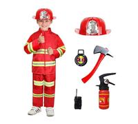 Generico Set Costume Da Pompiere Per Bambini - Abito Per Giochi Di Ruolo, Uniforme Di Soccorso Per Avventure | Kit Di Realistici Da Pompiere Con Estintore, Casco E Distintivo Per Halloween E Cosplay