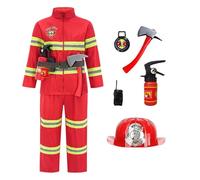 Generico Set Costume Da Pompiere Per Bambini - Abito Per Giochi Di Ruolo, Uniforme Di Soccorso Per Avventure | Kit Di Realistici Da Pompiere Con Estintore, Casco E Distintivo Per Halloween E Cosplay