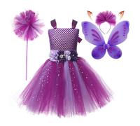 Generico Set costume da principessa delle fate, vestito da costume da fata per ragazze,Set elastico da 5 pezzi per vestire il da fata | Fascia per capelli Costume da ala di farfalla per bambi