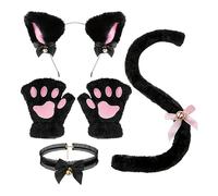 Generico Set costumi cosplay per gatti - Fascia per orecchie di gatto nero | Poliestere Orecchie di gatto Fascia Artiglio Guanti Copricapo Giochi di ruolo Feste Halloween natalizi Eventi a tema
