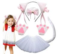 Generico Set costumi da gatto per bambini - Adorabile fascia per orecchie di gatto, coda abbinata, elegante papillon, guanti con zampe, gonna tutù multistrato | costume cosplay per animali pe