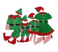 Generico Set Costumi Elfo Perfetti Natale Vestizione Intera Famiglia Interpretazione Scenica Carnevale Prestazioni con Gonna Calze Cappelli
